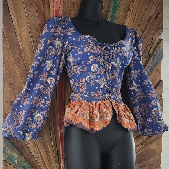 House of Harlow cinched waist/corset fitted floral/butterfly blouse XS - Picture 4 of 13